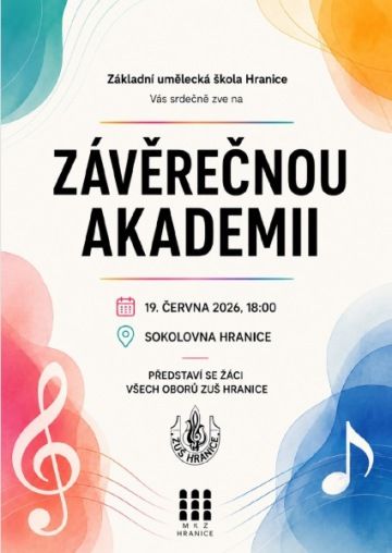 Plakát: Závěrečná akademie, 19. června 2026 v 18:00, Sokolovna Hranice