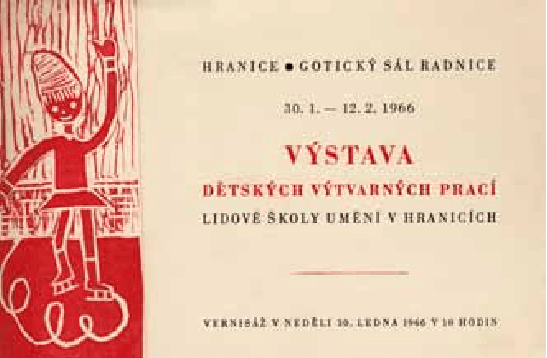 Pozvánka na Výstavu dětských výtvarných prací Lidové školy umění v Hranicích, Gotický sál radnice, 30. 1. – 12. 2. 1966